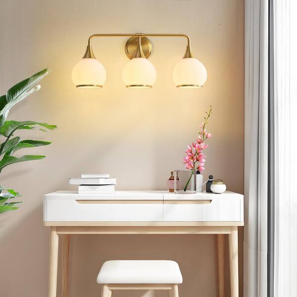 KAISITE 22.4 in. 3-Light Brushed Gold Bathroom Vanity Light