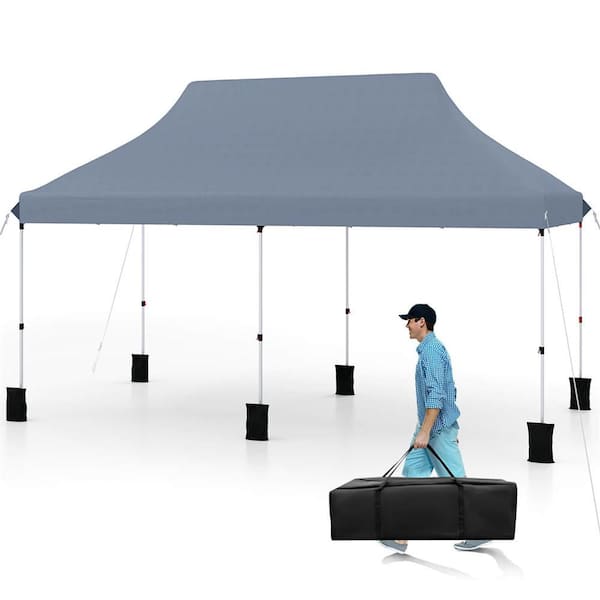 Costway 10 ft. x 20 ft. Grey Pop-up Canopy Sun Protection Tent with Carrying Bag