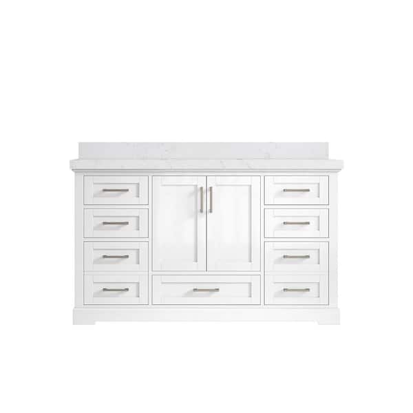 Willow Collections Boston 60 in. W x 22 in. D x 36 in. H Single Sink Bath Vanity in White with 2" Empira Quartz Top