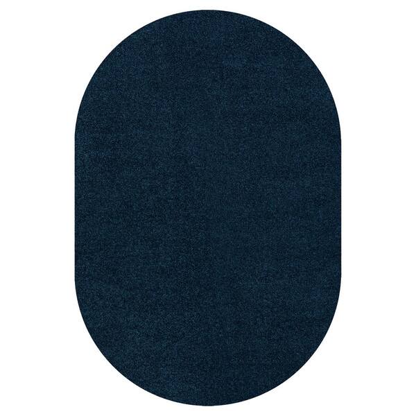 5 ft. x 8 ft. Navy Haze Solid Low-Pile Oval Area Rug