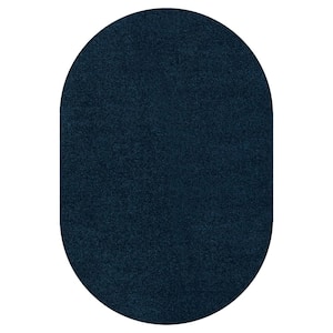 Haze Solid Low-Pile Navy 6 ft. x 9 ft. Oval Area Rug