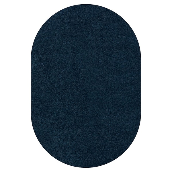 Haze Solid Low-Pile Navy 6 ft. x 9 ft. Oval Area Rug