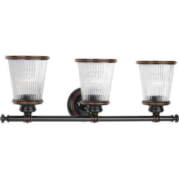 Progress Lighting Radiance Collection 3-Light Rubbed Bronze Bathroom Vanity Light with Glass Shades