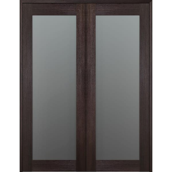 Vona 207 48 in. x 80 in. Both Active Full Lite Frosted Glass Veralinga Oak Wood Composite Double Prehung French Door