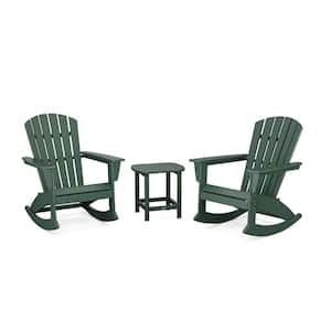 Grant Park Green 3-Piece HDPE Plastic Adirondack Outdoor Rocking Chair Patio Conversation Set