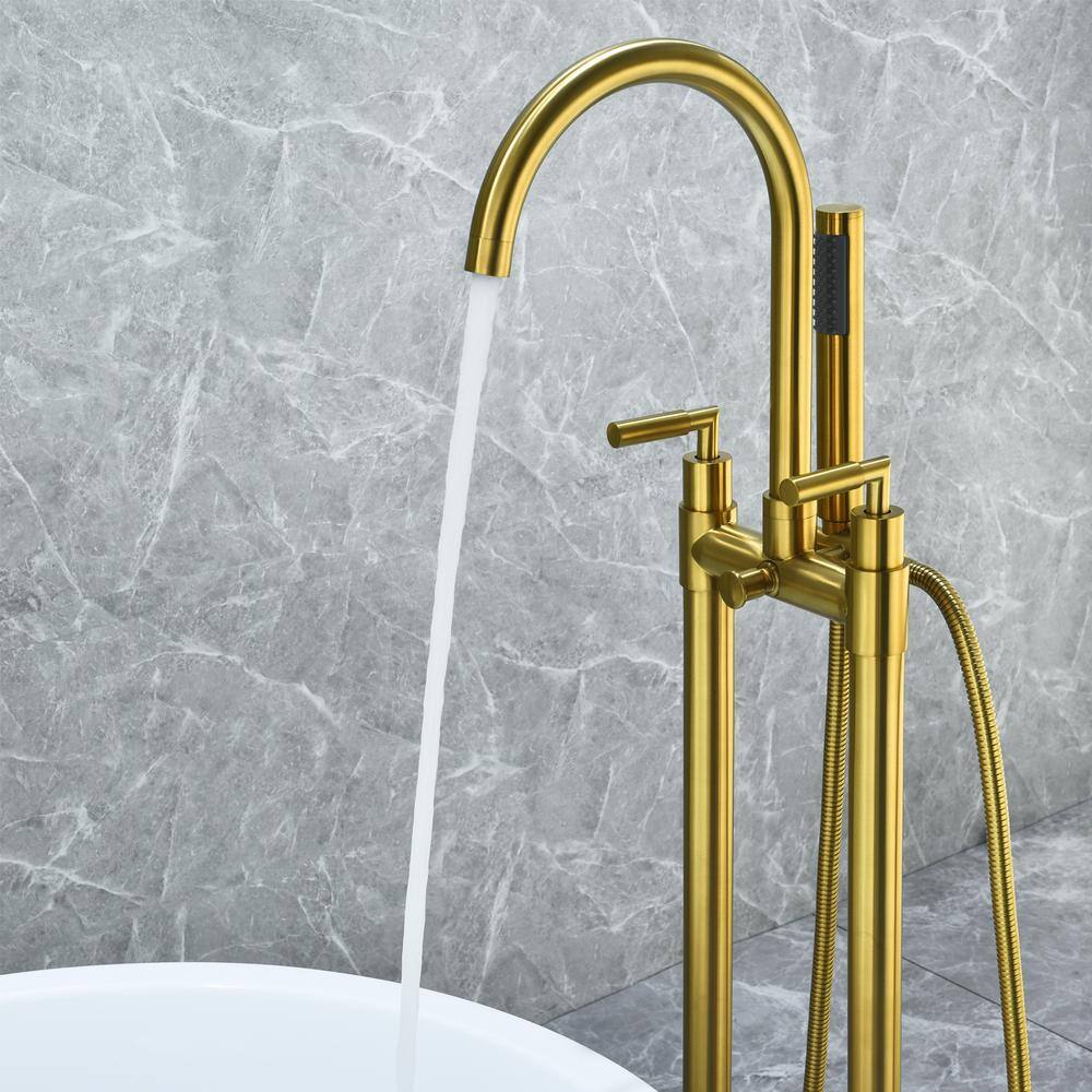 Brushed Gold Stainless Steel Floor Mounted Tub Filler with Handshower