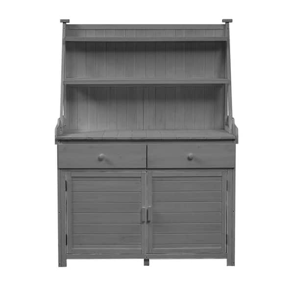 Unbranded 23 in. W x 65 in. H Gray Outdoor Fir Wood Potting Bench Table Garden Workstation with Storage Shelf Drawer and Cabinet