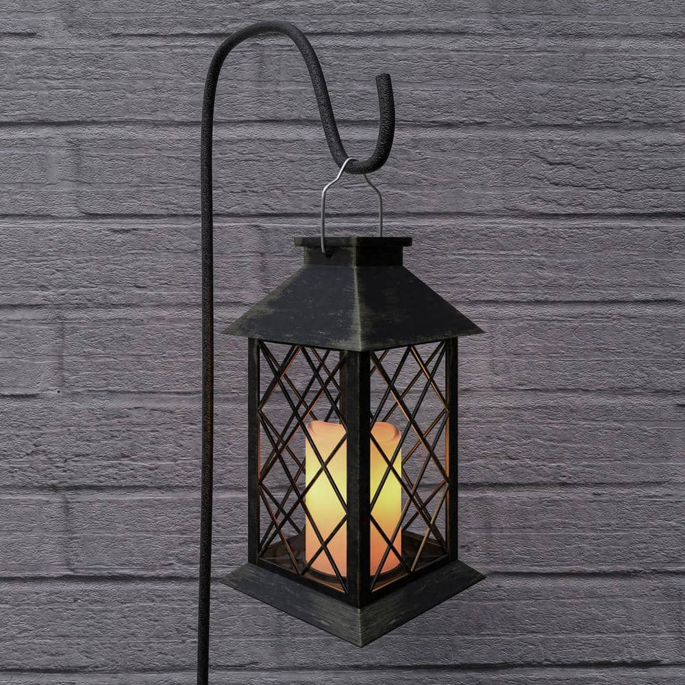 Antique Bronze Solar Powered LED Candle Lantern