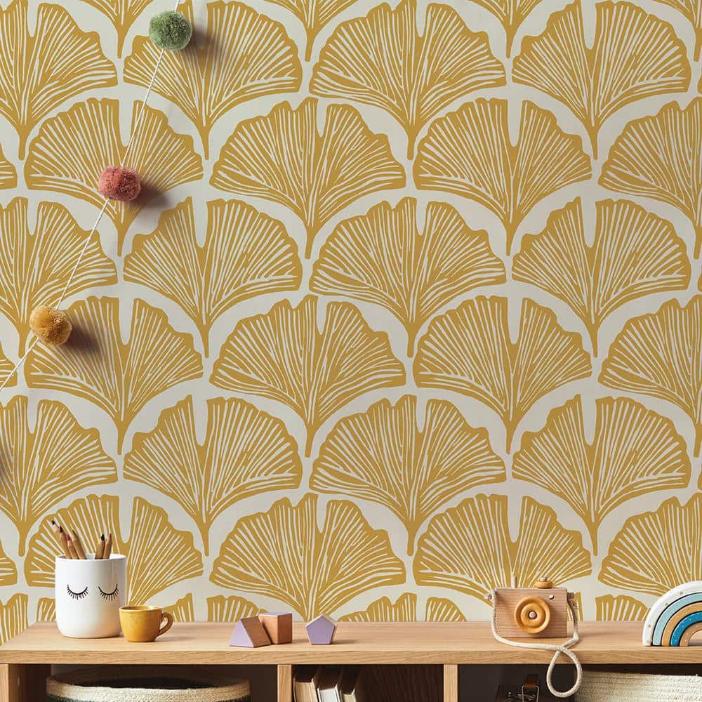 Golden Mustard Palm Self-Adhesive Removable Wallpaper Roll
