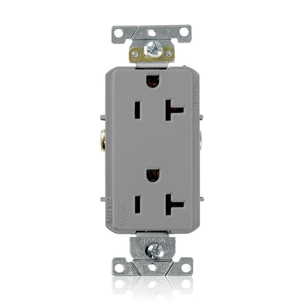 Decora Plus 20 Amp 125 V Industrial Grade Duplex Outlet/Receptacle, Gray (1-Pack) 16352-GY