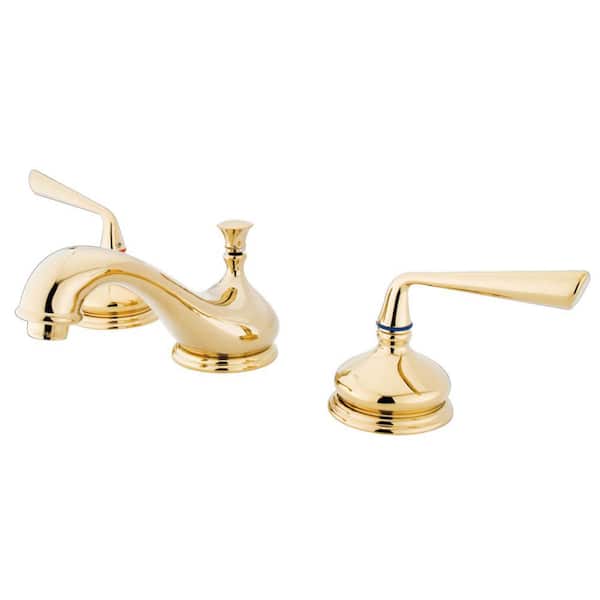 Kingston Brass Silver Sage 8 in. Widespread 2-Handle Bathroom Faucets with Brass Pop-Up in Polished Brass
