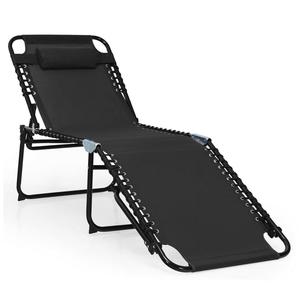 Outdoor Patio Foldable Recline Lounge Chair with Adjustable Backrest and Me