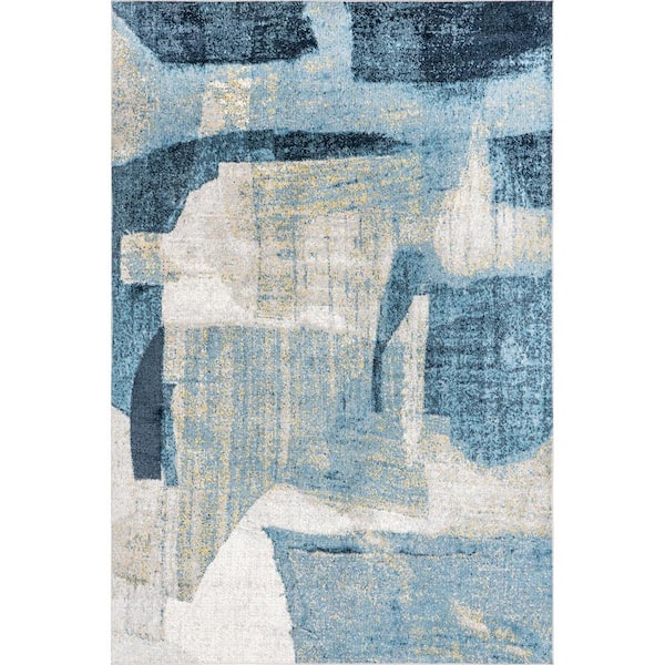 nuLOOM Sherri Abstract Machine Washable Blue Doormat 3 ft. x 5 ft. Transitional Accent Rug