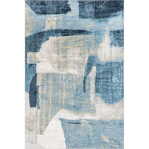 Sherri Abstract Machine Washable Blue 4 ft. x 6 ft. Transitional Area Rug