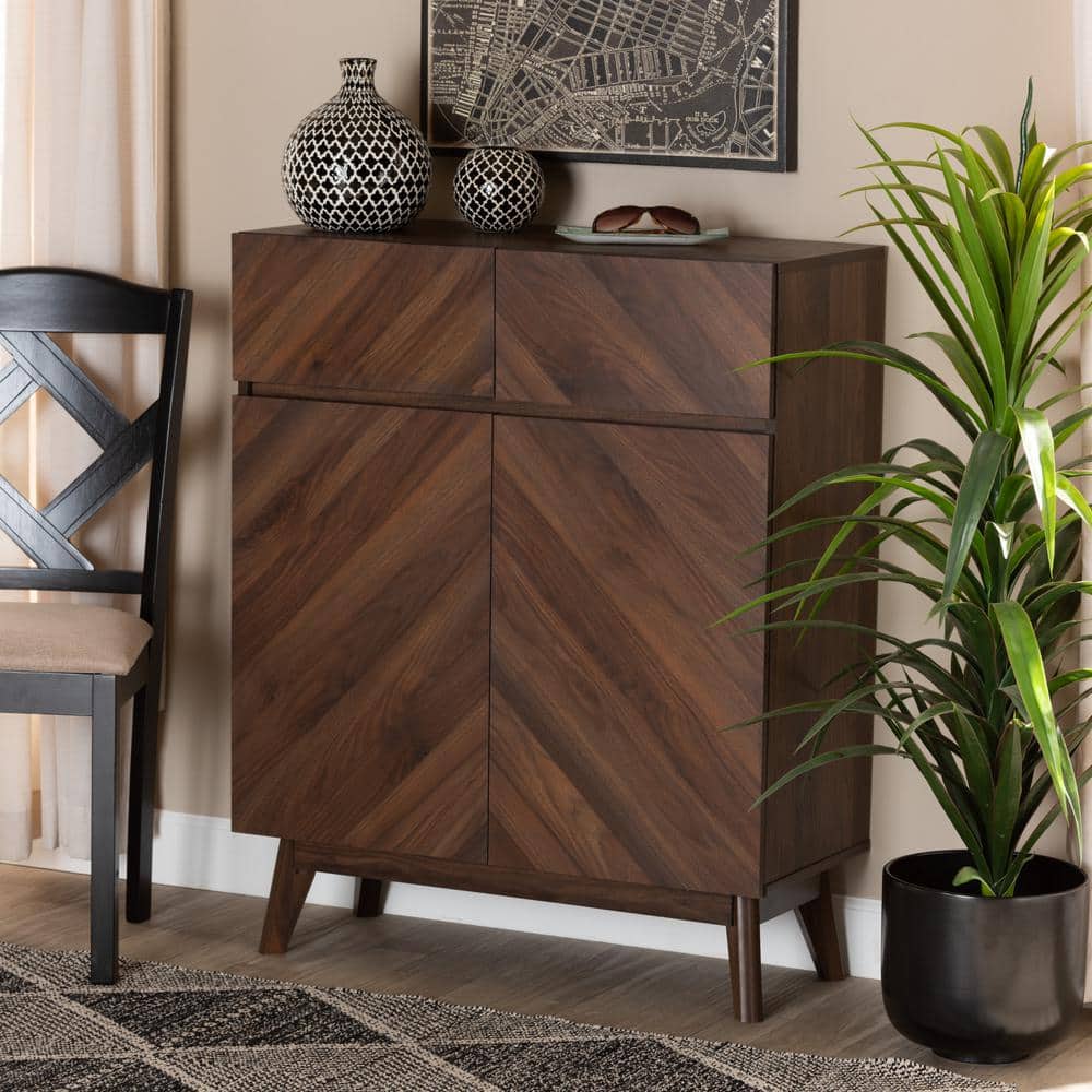 Hartman Walnut Brown Finished Wood Mid-Century Modern Shoe Cabinet