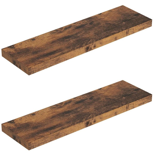Unbranded 36 in. W x 10.3 in. D Rustic Brown Floating Shelves Decorative Wall Shelf Set of 2