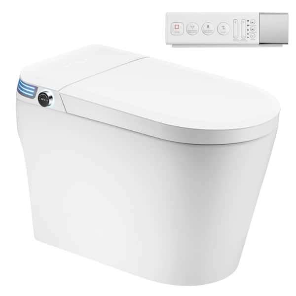 Elongated Bidet Toilet 1.28 GPF in White with Heated Seat, Night Light, Remote Control, and Foot Sensor