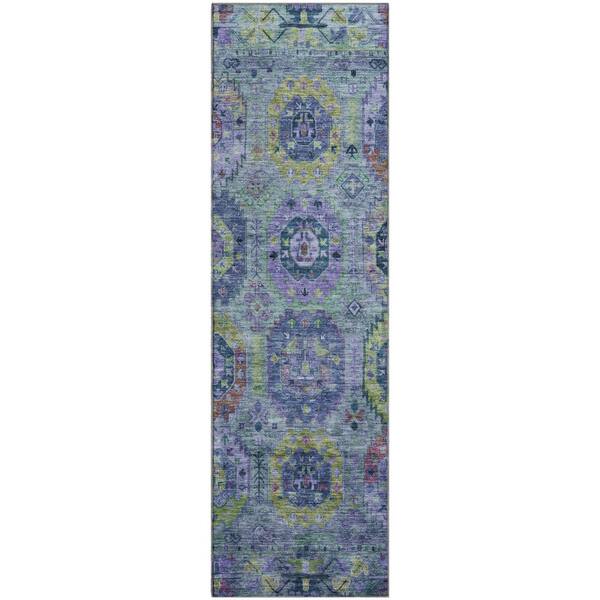 Mayfield Premium Machine Washable Abstract AMF2228 Green 2 ft. x 7 ft. Runner Rug