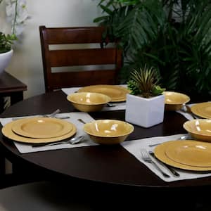 Mauna 12-Piece Contemporary Yellow Crackle Melamine Outdoor Dinnerware Set (Service for 4)