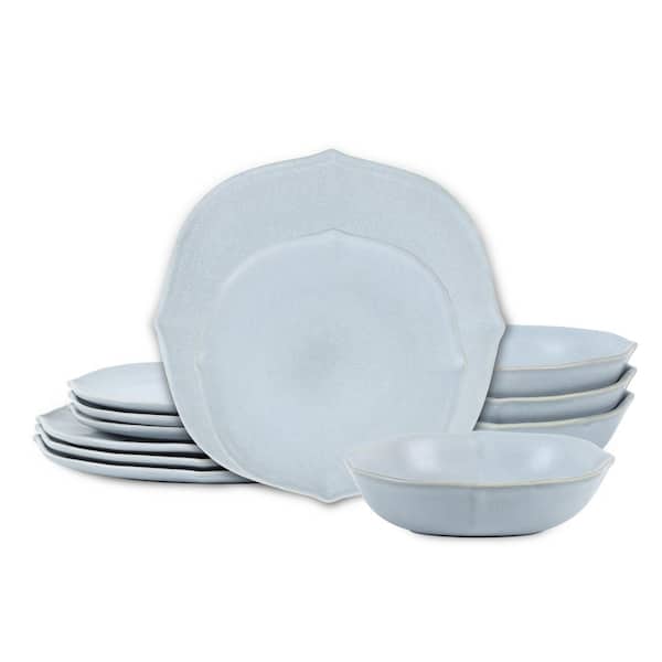 Baskerville 12-Piece Light Blue Stoneware Dinnerware Set (Service for 4)