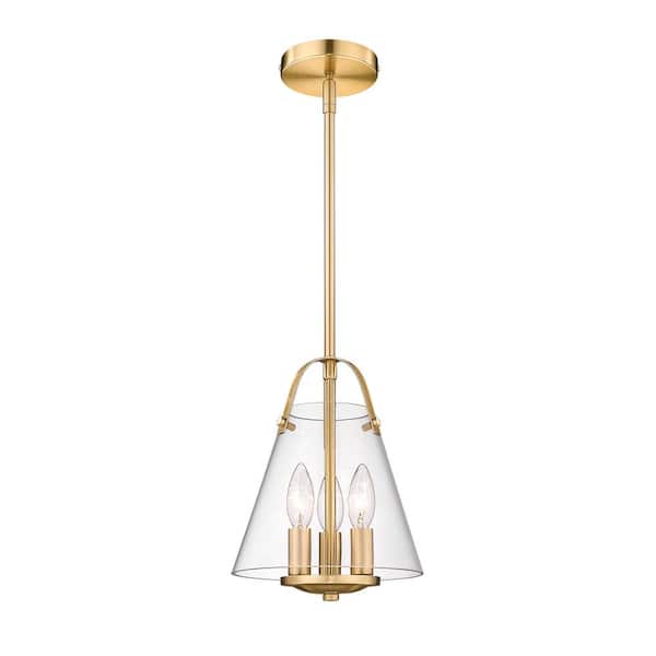 Unbranded Modern Gold 3-Light Candlestick Single Cone Bulb Pendant Light with Clear Glass Shade Height Adjustable
