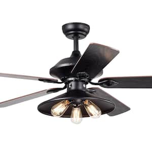 Upille 52 in. Matte Black Remote Controlled Ceiling Fan with Light Kit