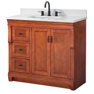 Naples 37 in. W x 22 in. D x 35 in. H Single Sink Freestanding Bath Vanity in Warm Cinnamon with White Marble Top