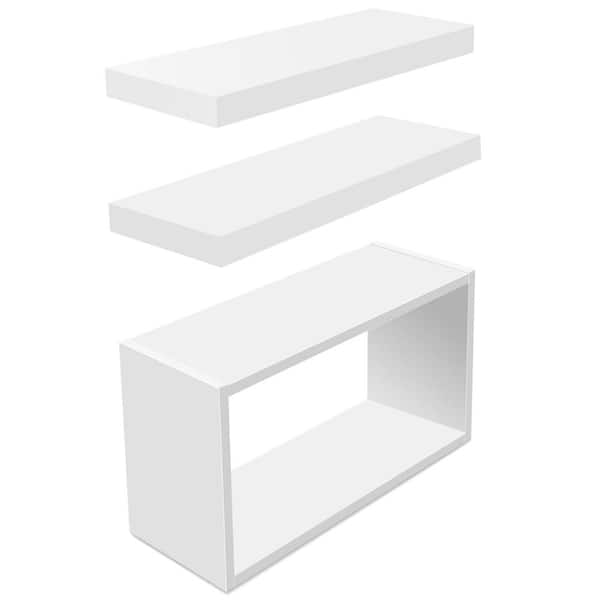 Sorbus Floating Shelves and Box for Wall 3 Pack- 16 in. W x 5.5 in. D White Decorative Wall Shelf