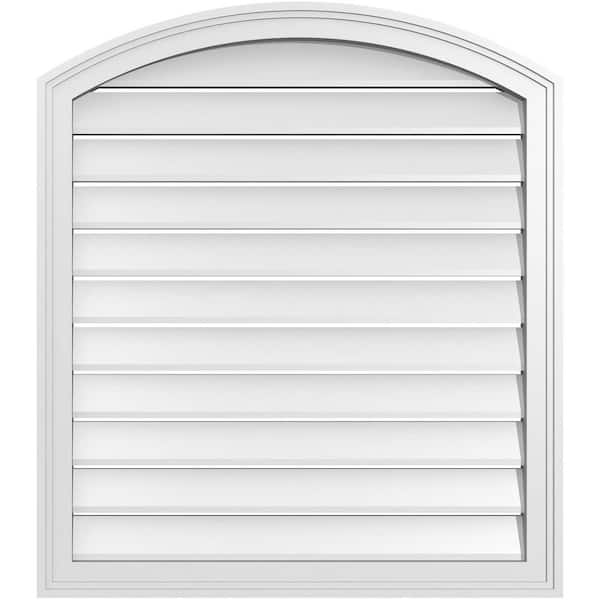 Ekena Millwork 30 in. x 32 in. Arch Top Surface Mount PVC Gable Vent: Decorative with Brickmould Frame