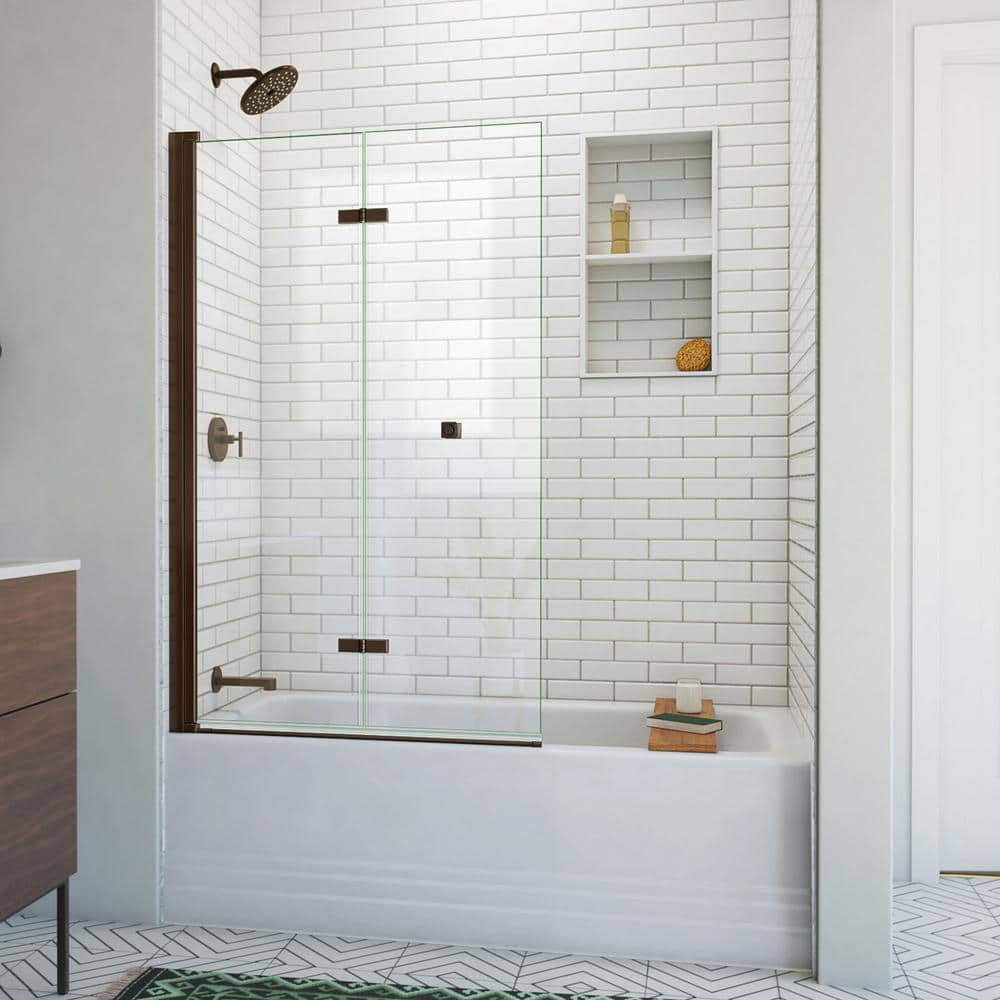 Aqua-Q Fold 36" x 58" Frameless Tub Door in Oil Rubbed Bronze