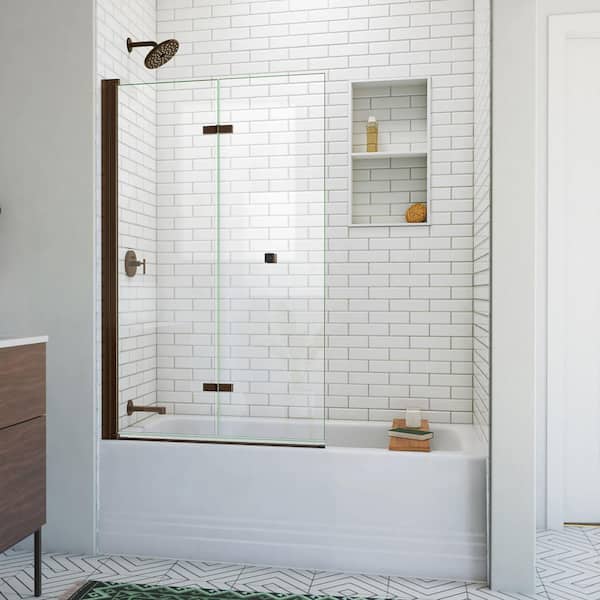 DreamLine Aqua-Q Fold 36 in. W x 58 in. H Bi-Fold Frameless Tub Door in Oil Rubbed Bronze with Clear Glass