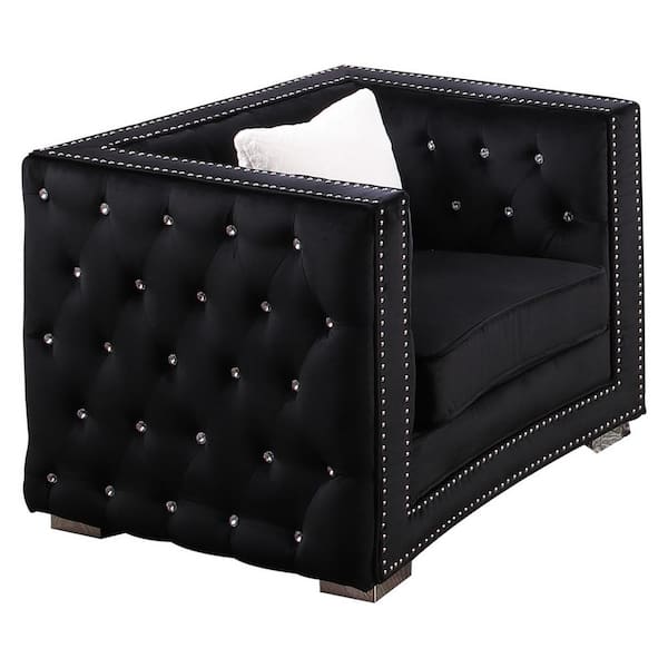 Best Master Furniture Ruby 41 in. Black Velour Tufted Arm Chair
