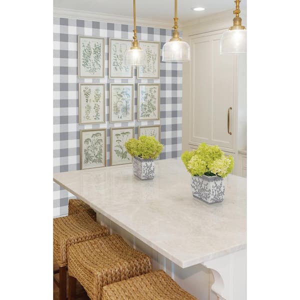 Picnic Plaid Gray & White Vinyl Peelable Roll (Covers 30.75 sq. ft.)