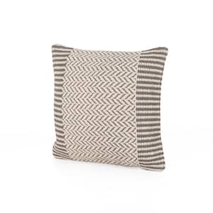Bayberry Boho Taupe and White Cotton 18 in. x 18 in. Throw Pillow