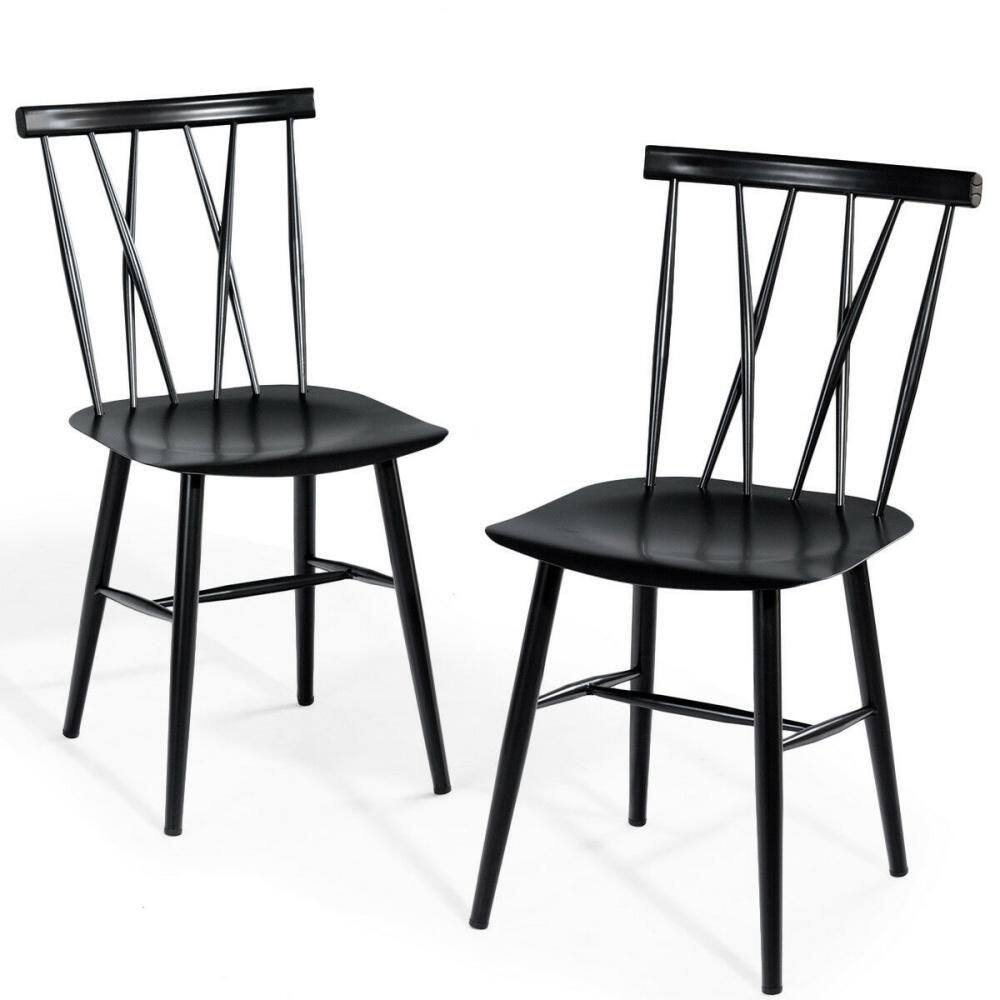 High Black Metal Cross Back Side Chair Set