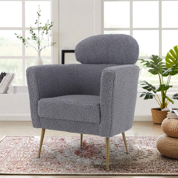 PHI VILLA Grey Upholstered Accent Armchair with Detachable 