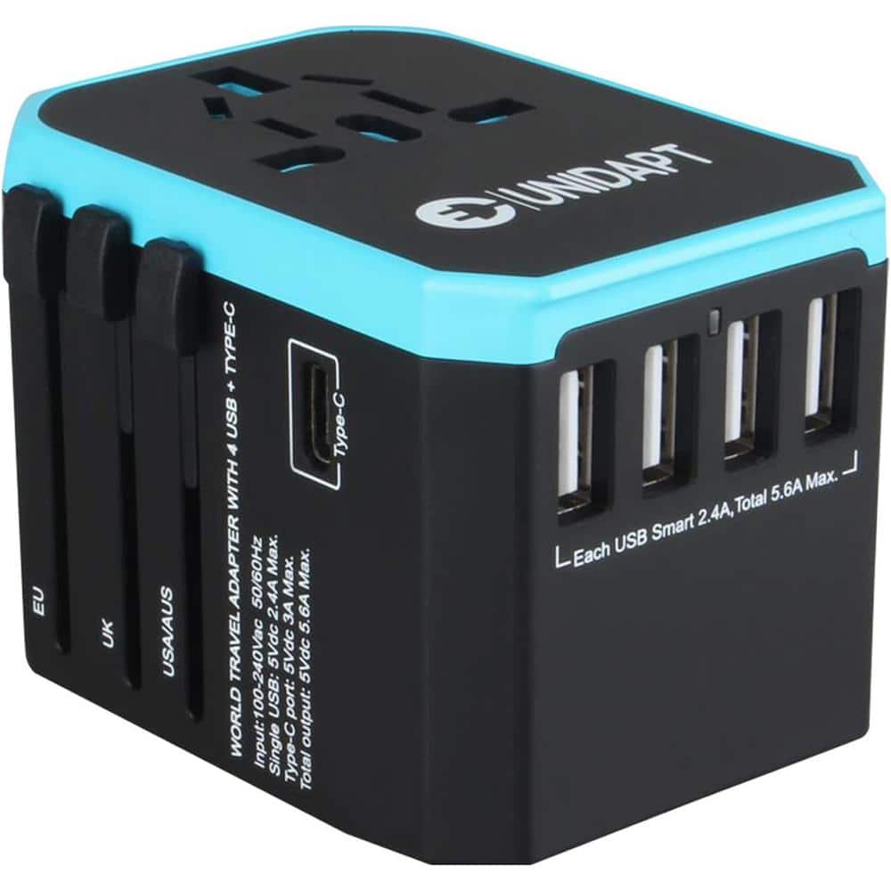Universal Wall Plug Travel Adapter Voltage Converter with 1-Outlet, 4 USB-A, 1 USB-C Ports in Black/Blue price history on PriceWatchPro