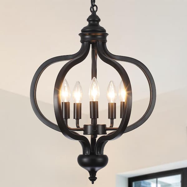LWYTJO 5-Light Black Metal Lantern Rustic Chandeliers for Entryway Hallway with No Bulbs Included