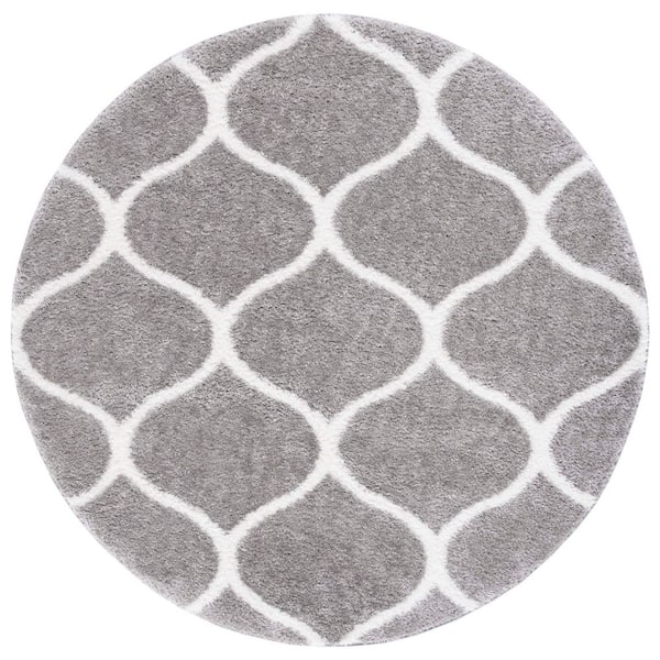 Tahoe Shag 7 ft. x 7 ft. Gray/White Trellis Modern Round Area Rug