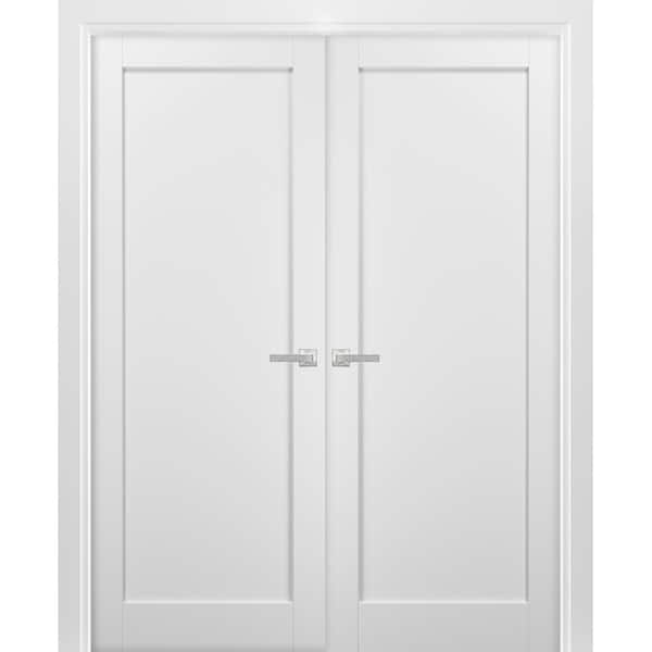 4111 72 in. x 96 in. Single Panel White Finished Pine Wood Interior Door Slab with Hardware