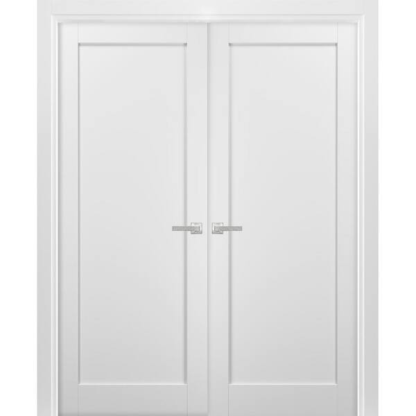 Sartodoors 4111 84 in. x 80 in. Single Panel White Finished Pine Wood Sliding Door with Hardware