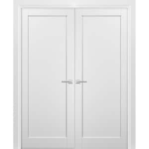 4111 56 in. x 80 in. Single Panel White Finished Pine Wood Sliding Door with Hardware