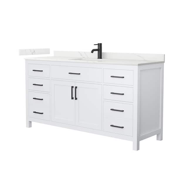 Wyndham Collection Beckett 66 in. Single Freestanding White Bath Vanity with Giotto Quartz Top (Assembled)