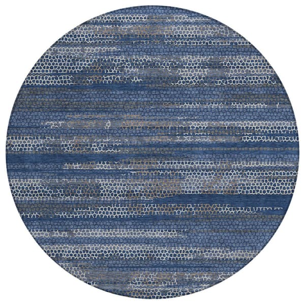 Chantille Machine Washable Indoor/Outdoor Abstract ACN3115 Navy 8 ft. x 8 ft. Round Rug
