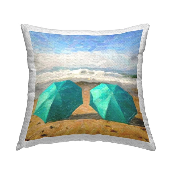 Stupell Industries Beach Umbrellas Ocean Waves Multi-Color Square Outdoor Throw Pillow