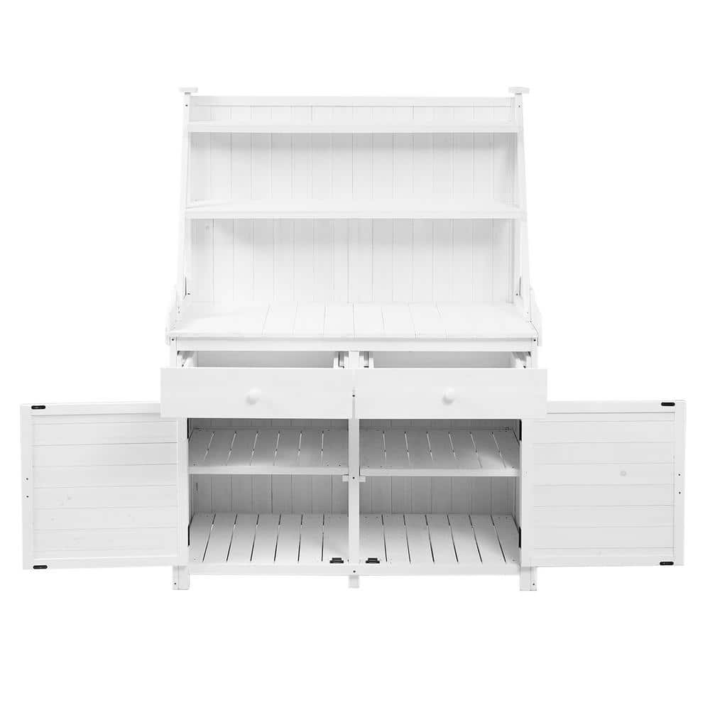 65 in. Garden Potting Bench Table, Fir Wood Workstation with Storage Shelf,