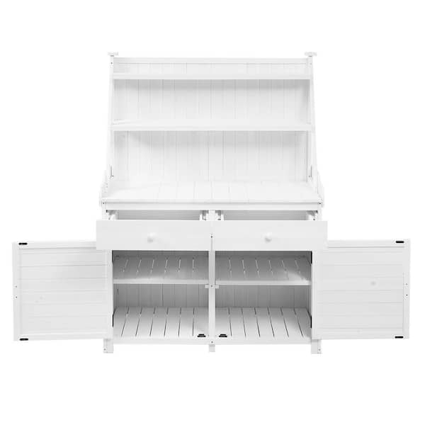 Unbranded 65 in. Garden Potting Bench Table, Fir Wood Workstation with Storage Shelf, Drawer and Cabinet, White