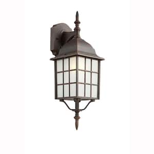 San Gabriel 1-Light Rust Lantern Outdoor Wall Light Fixture with Frosted Glass