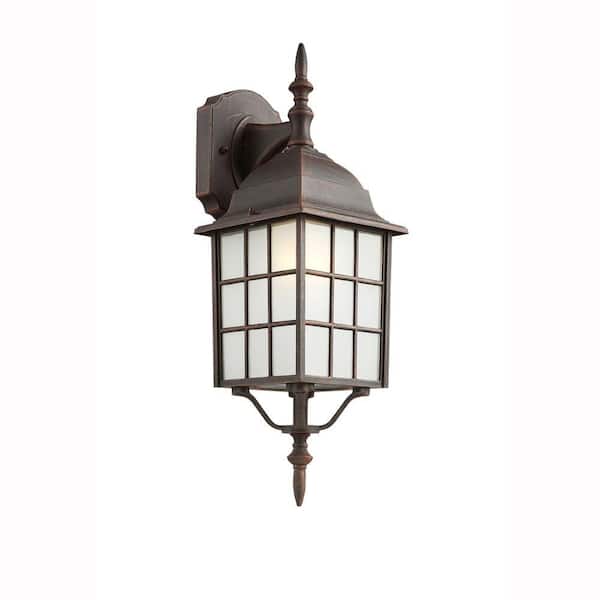 Bel Air Lighting San Gabriel 1-Light Rust Lantern Outdoor Wall Light Fixture with Frosted Glass