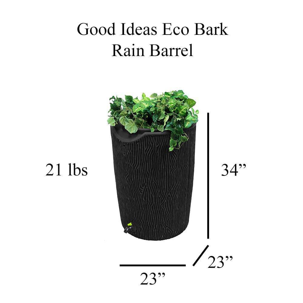 Eco Bark Black 50 Gallon Recycled Plastic Rain Barrel